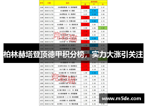 柏林赫塔登顶德甲积分榜，实力大涨引关注